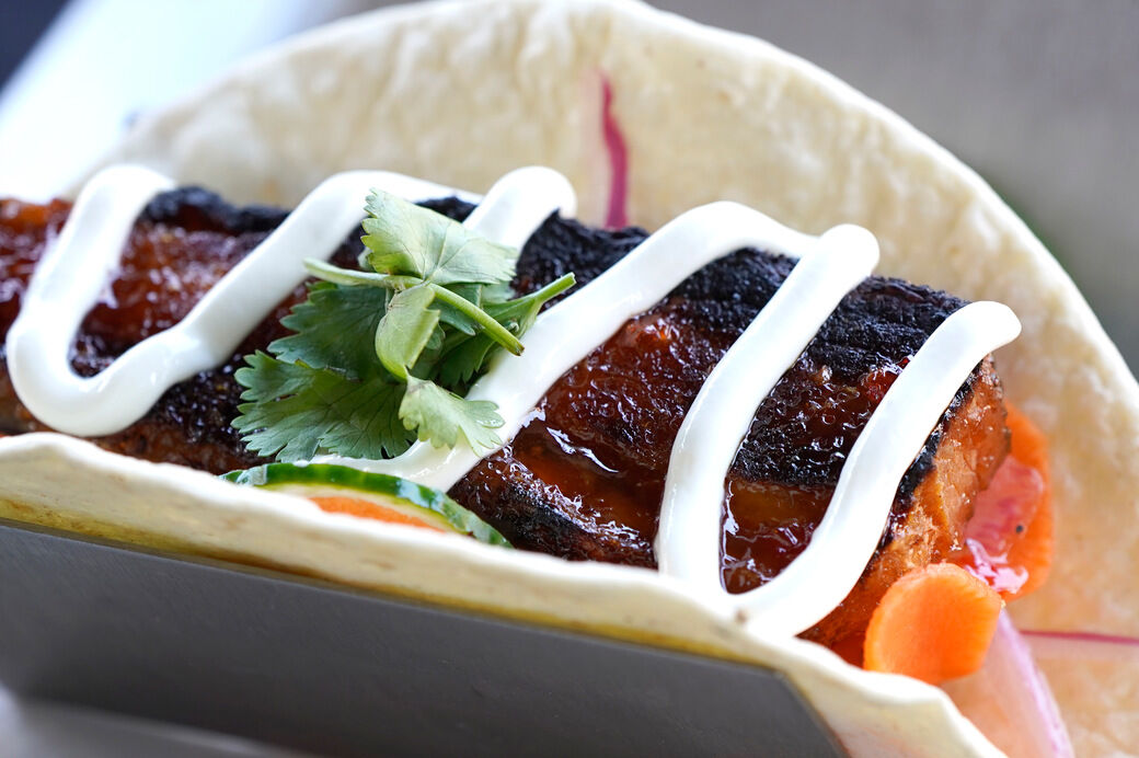 Cherry Glazed Pork Belly Tacos in Soho